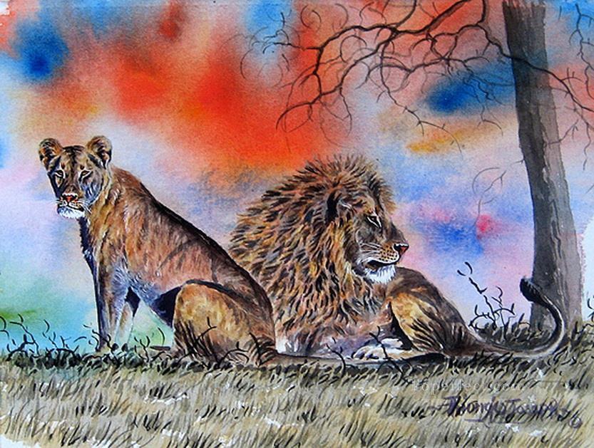 Löwe und eine Löwin aus Afrika Ölgemälde